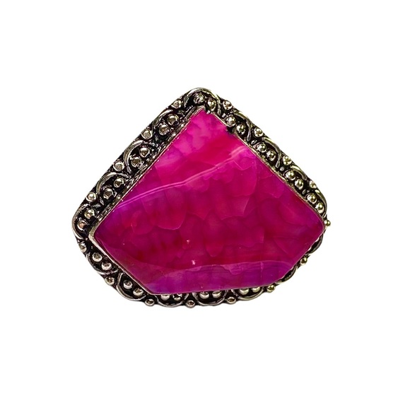 Pink Solar Agate Gemstone in a Handcrafted Vintage-Look 925 Stamped Ring (8) - Picture 5 of 8